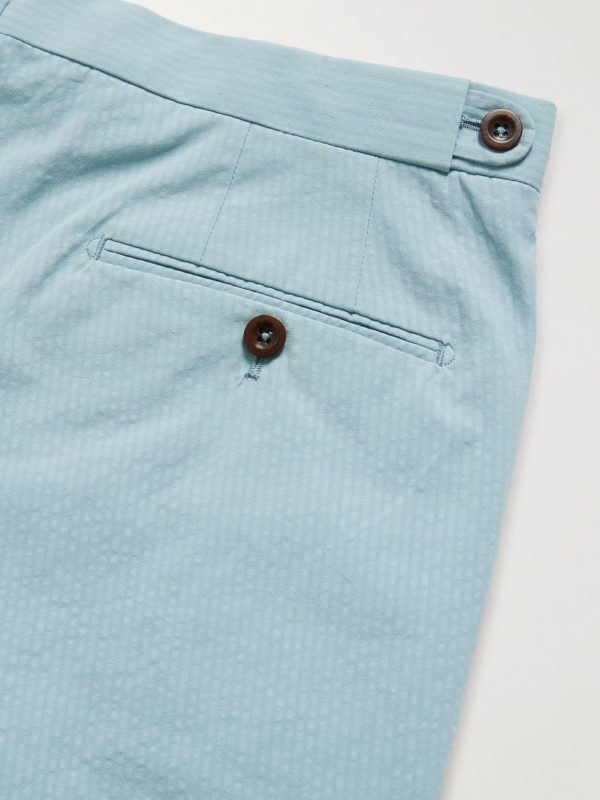 Slim-Fit Striped Cotton-Seersucker Shorts - CU