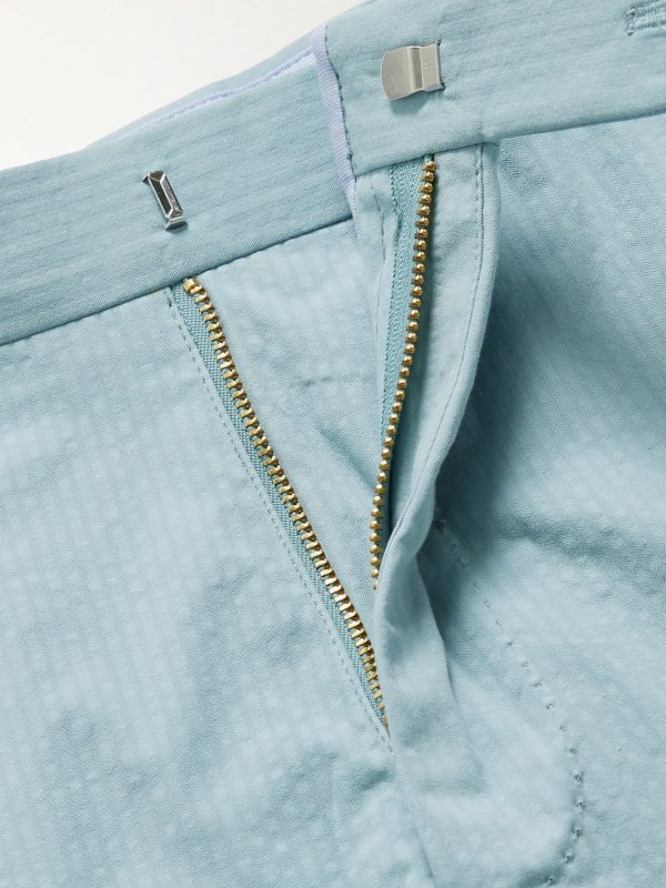 Slim-Fit Striped Cotton-Seersucker Shorts - E1
