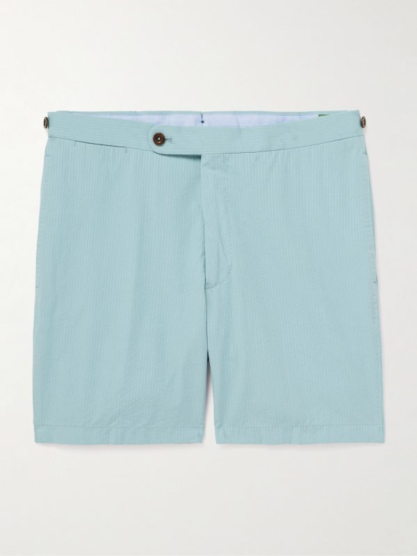 Slim-Fit Striped Cotton-Seersucker Shorts