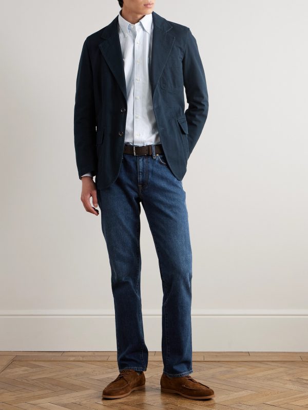 Button-Down Collar Striped Cotton Oxford Shirt - OU