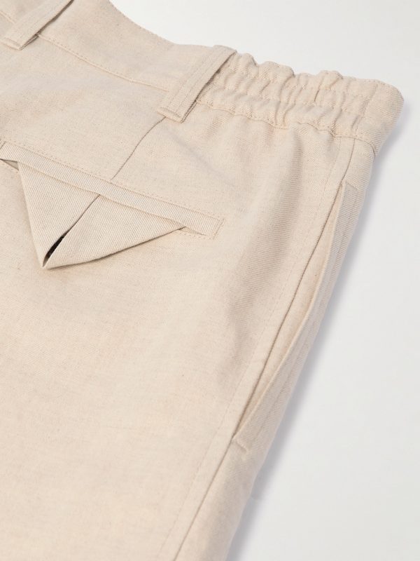Straight-Leg Pleated Linen and Cotton-Blend Twill Shorts - CU