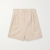 Straight-Leg Pleated Linen and Cotton-Blend Twill Shorts