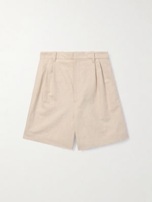 Straight-Leg Pleated Linen and Cotton-Blend Twill Shorts Straight-Leg Pleated Linen and Cotton-Blend Twill Shorts