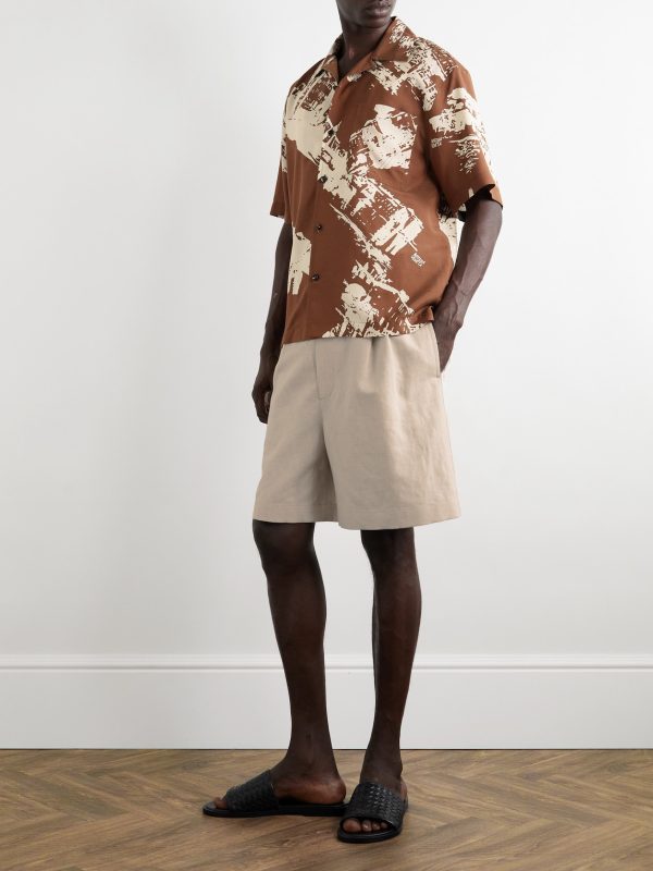 Straight-Leg Pleated Linen and Cotton-Blend Twill Shorts - OU