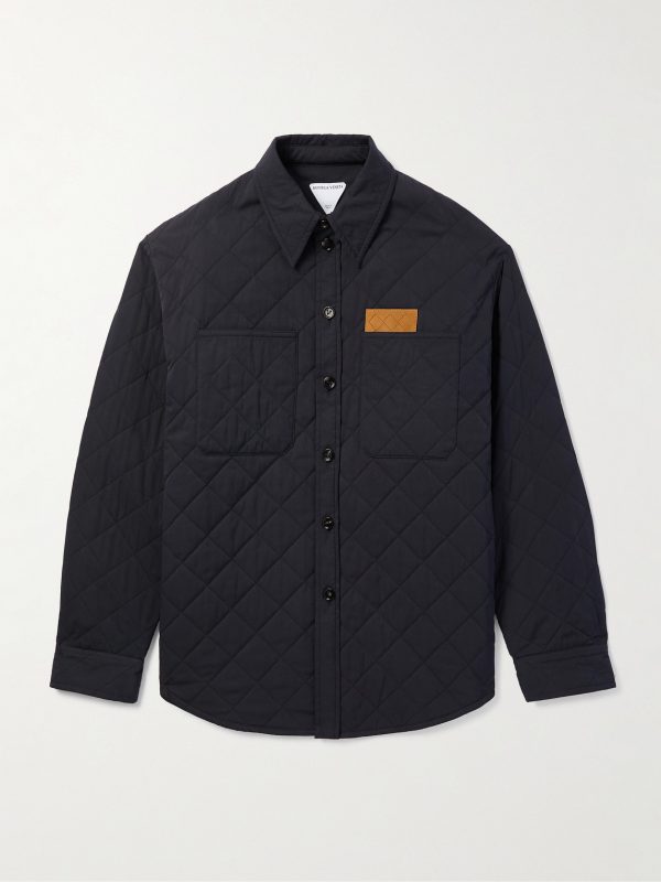 Intrecciato Suede-Trimmed Quilted Cotton-Blend Overshirt