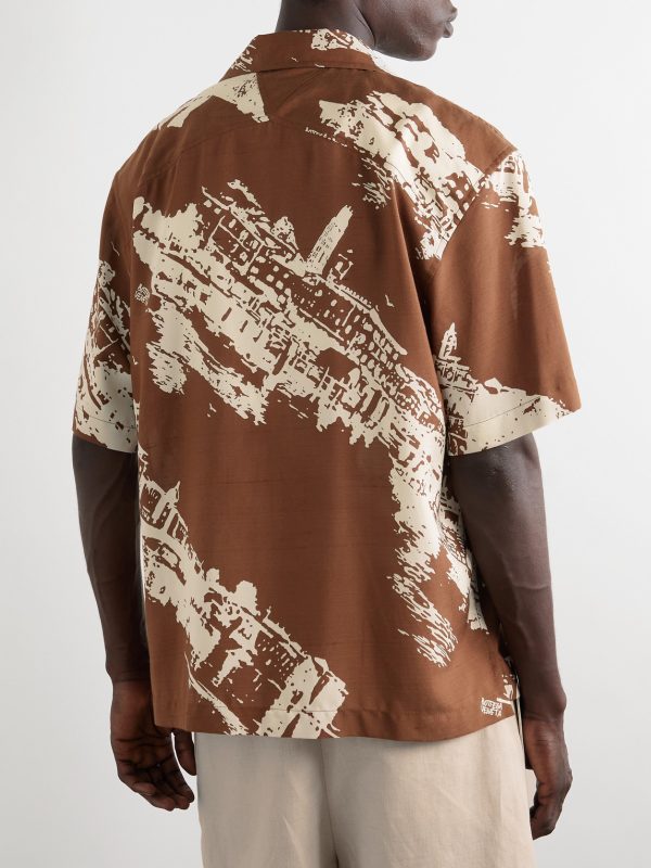 Convertible-Collar Printed Silk and Cotton-Blend Shantung Shirt - BK Convertible-Collar Printed Silk and Cotton-Blend Shantung Shirt - BK