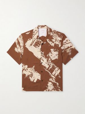 Convertible-Collar Printed Silk and Cotton-Blend Shantung Shirt