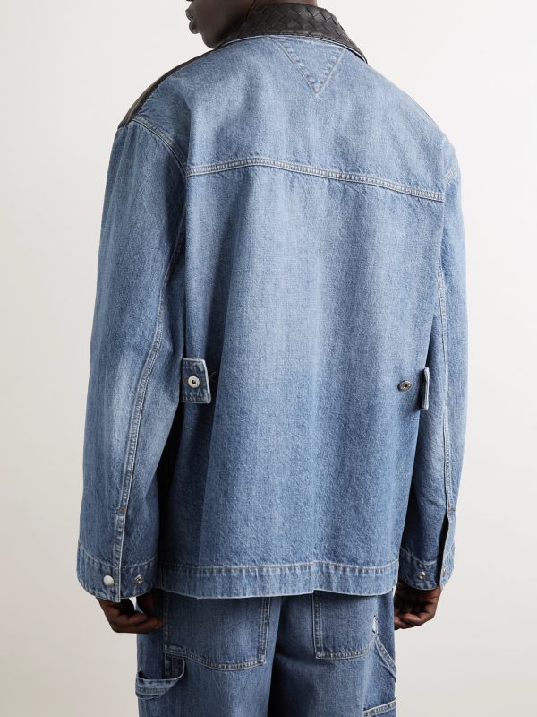 Intrecciato Leather-Panelled Denim Jacket - BK Intrecciato Leather-Panelled Denim Jacket - BK