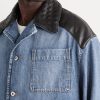 Intrecciato Leather-Panelled Denim Jacket - E2 Intrecciato Leather-Panelled Denim Jacket - E2