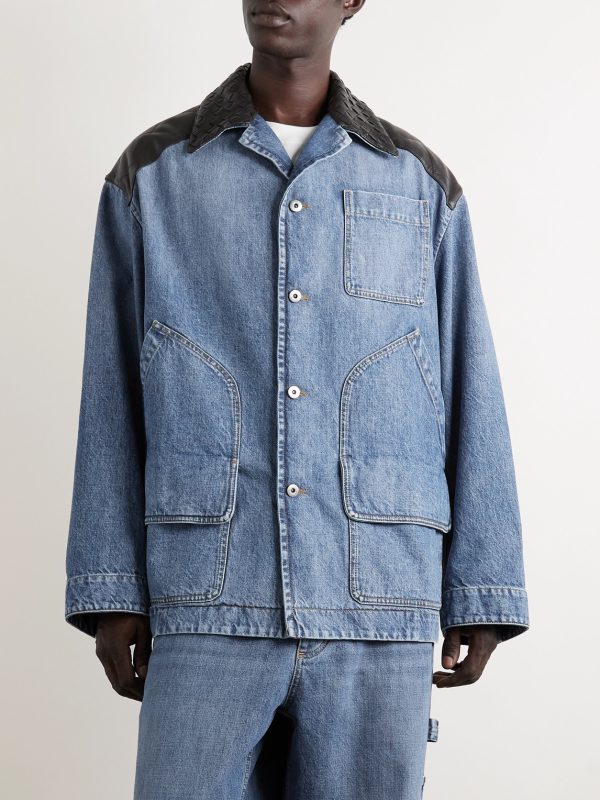 Intrecciato Leather-Panelled Denim Jacket - FR Intrecciato Leather-Panelled Denim Jacket - FR