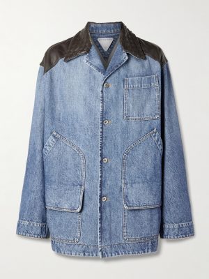 Intrecciato Leather-Panelled Denim Jacket