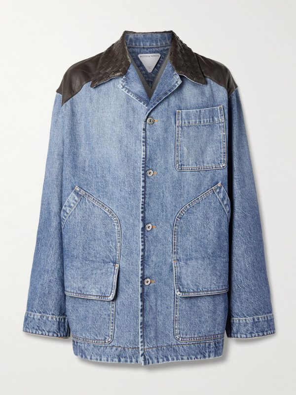Intrecciato Leather-Panelled Denim Jacket Intrecciato Leather-Panelled Denim Jacket