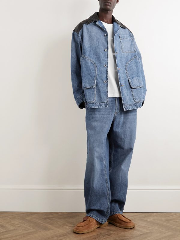 Intrecciato Leather-Panelled Denim Jacket - OU Intrecciato Leather-Panelled Denim Jacket - OU