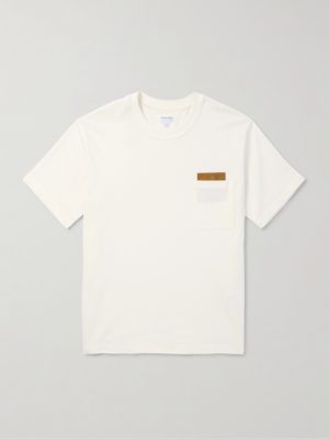 Intrecciato Suede-Trimmed Cotton-Jersey T-Shirt Intrecciato Suede-Trimmed Cotton-Jersey T-Shirt