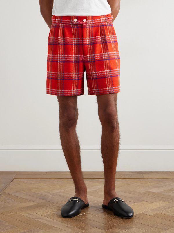 Gable Straight-Leg Pleated Checked Wool Shorts - FR Gable Straight-Leg Pleated Checked Wool Shorts - FR