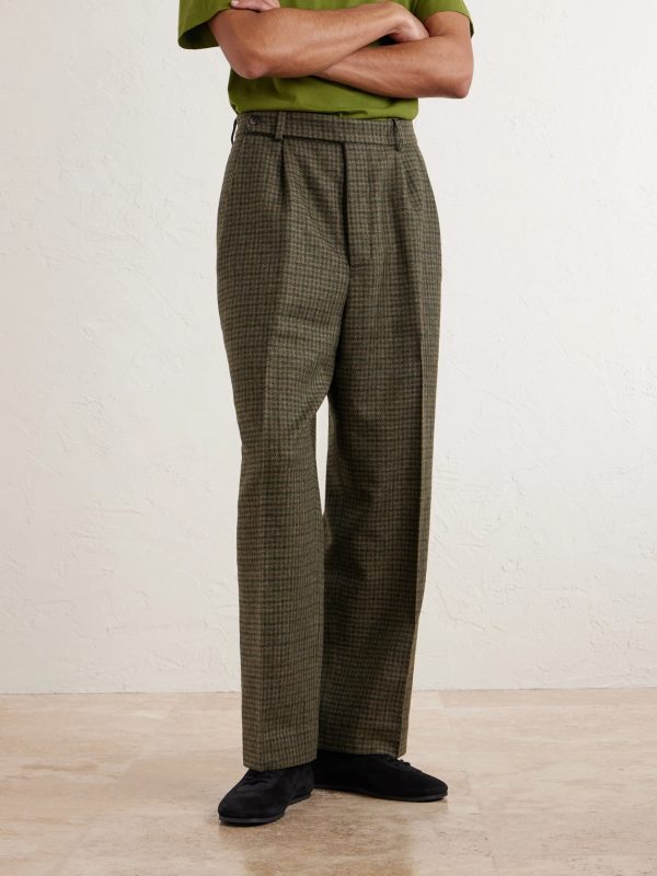 Morris Pleated Straight-Leg Houndstooth Wool Trousers - FR Morris Pleated Straight-Leg Houndstooth Wool Trousers - FR