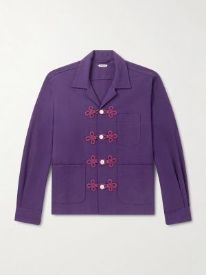 Astor Trillium Camp-Collar Embroidered Wool Shirt Astor Trillium Camp-Collar Embroidered Wool Shirt