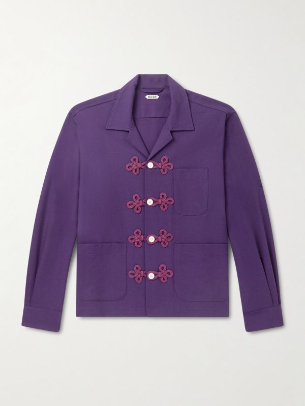 Astor Trillium Camp-Collar Embroidered Wool Shirt Astor Trillium Camp-Collar Embroidered Wool Shirt