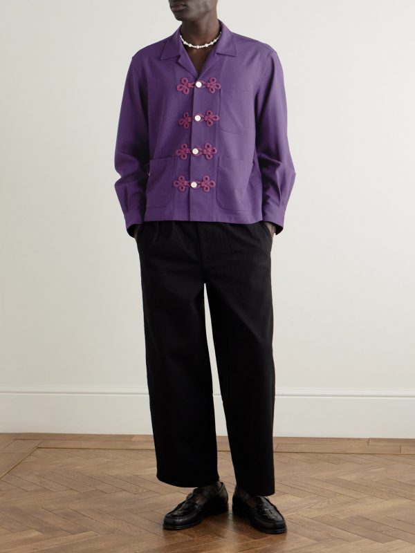 Astor Trillium Camp-Collar Embroidered Wool Shirt - OU Astor Trillium Camp-Collar Embroidered Wool Shirt - OU