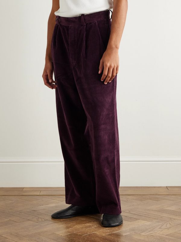 Wide-Leg Cropped Pleated Cotton-Corduroy Trousers - FR Wide-Leg Cropped Pleated Cotton-Corduroy Trousers - FR