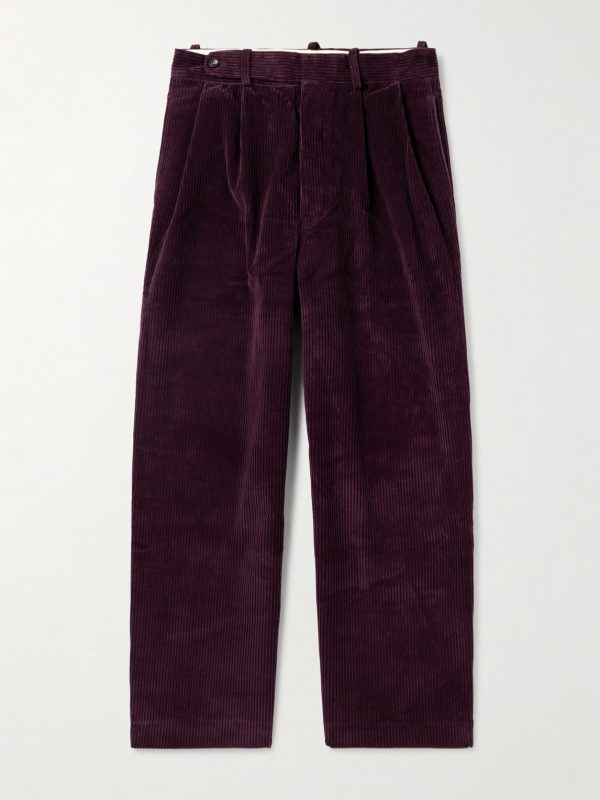 Wide-Leg Cropped Pleated Cotton-Corduroy Trousers Wide-Leg Cropped Pleated Cotton-Corduroy Trousers