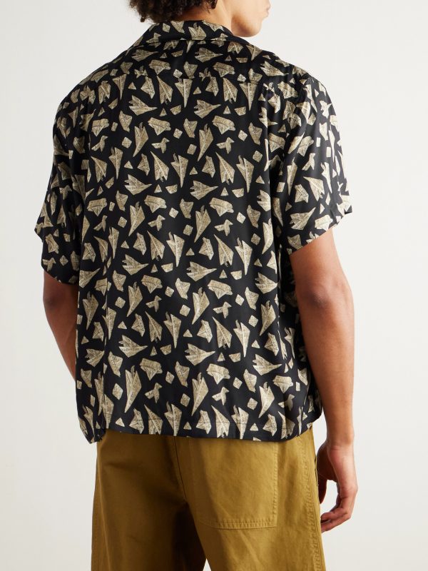 Paper Hat Camp-Collar Printed Satin Shirt - BK Paper Hat Camp-Collar Printed Satin Shirt - BK