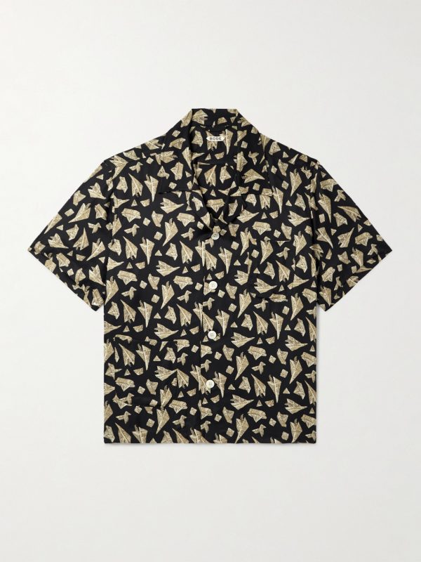 Paper Hat Camp-Collar Printed Satin Shirt Paper Hat Camp-Collar Printed Satin Shirt