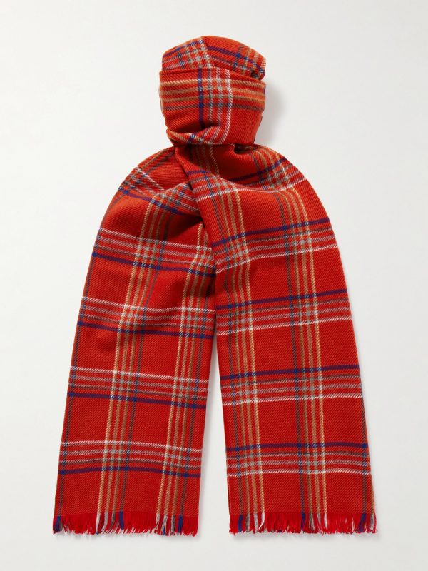 Gable Checked Fringed Wool Scarf