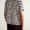 Paper Birch Camp-Collar Printed Satin Shirt - BK Paper Birch Camp-Collar Printed Satin Shirt - BK