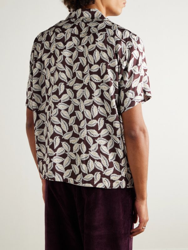 Paper Birch Camp-Collar Printed Satin Shirt - BK Paper Birch Camp-Collar Printed Satin Shirt - BK