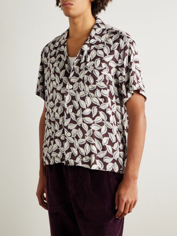 Paper Birch Camp-Collar Printed Satin Shirt - FR Paper Birch Camp-Collar Printed Satin Shirt - FR