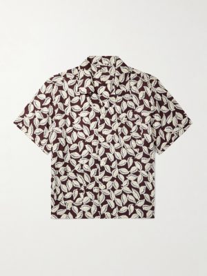 Paper Birch Camp-Collar Printed Satin Shirt Paper Birch Camp-Collar Printed Satin Shirt