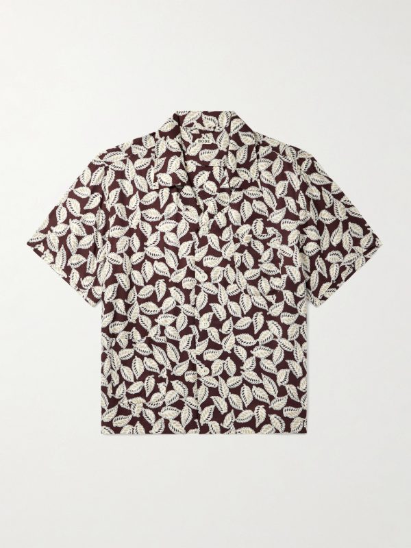 Paper Birch Camp-Collar Printed Satin Shirt Paper Birch Camp-Collar Printed Satin Shirt
