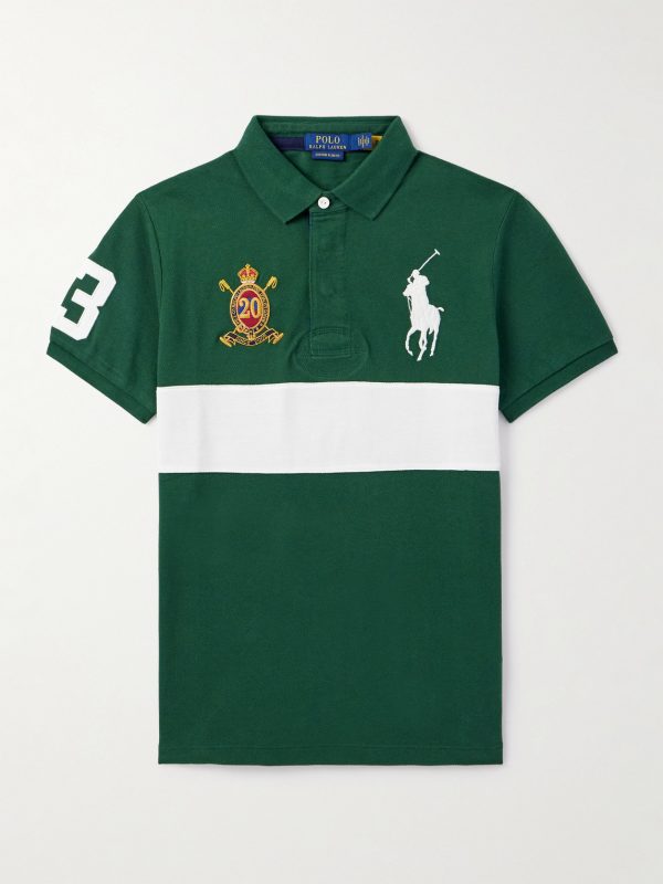 Logo-Embroidered Appliquéd Striped Cotton-Piqué Polo Shirt Logo-Embroidered Appliquéd Striped Cotton-Piqué Polo Shirt