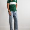 Logo-Embroidered Appliquéd Striped Cotton-Piqué Polo Shirt - OU Logo-Embroidered Appliquéd Striped Cotton-Piqué Polo Shirt - OU