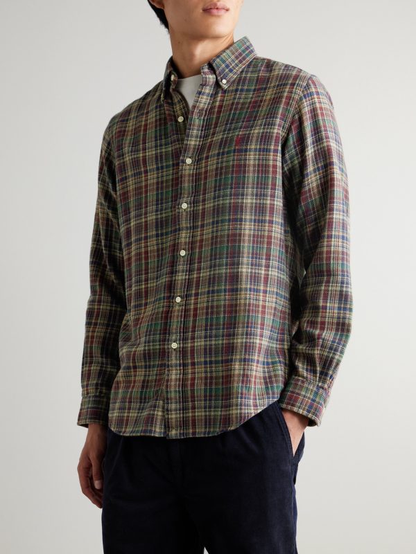 Button-Down Collar Logo-Embroidered Checked Cotton Shirt - FR Button-Down Collar Logo-Embroidered Checked Cotton Shirt - FR