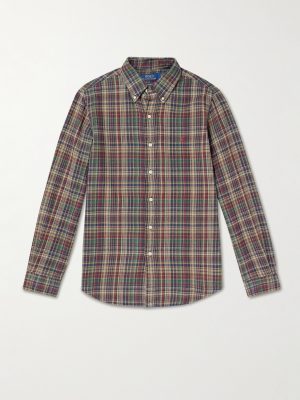 Button-Down Collar Logo-Embroidered Checked Cotton Shirt Button-Down Collar Logo-Embroidered Checked Cotton Shirt
