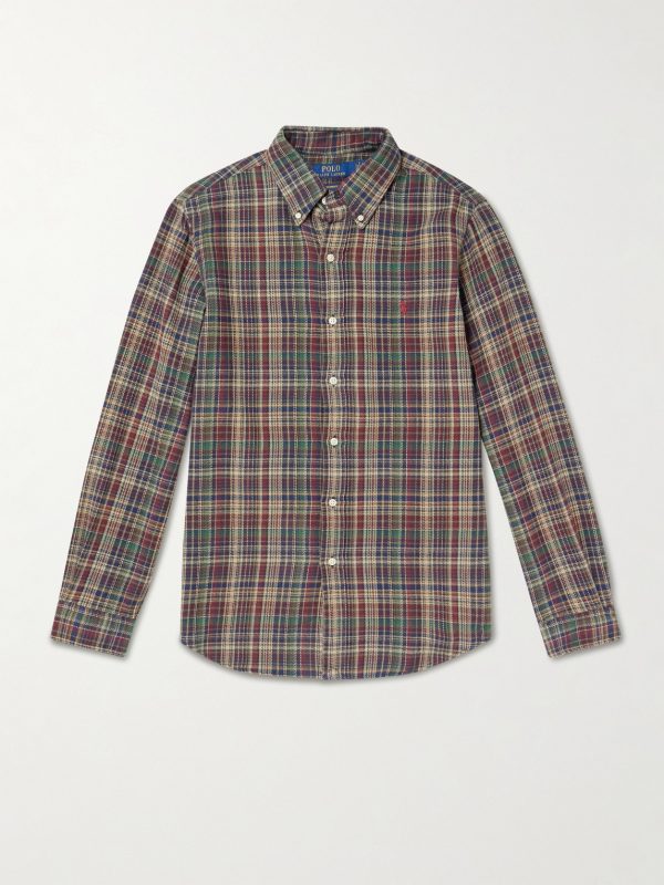 Button-Down Collar Logo-Embroidered Checked Cotton Shirt Button-Down Collar Logo-Embroidered Checked Cotton Shirt