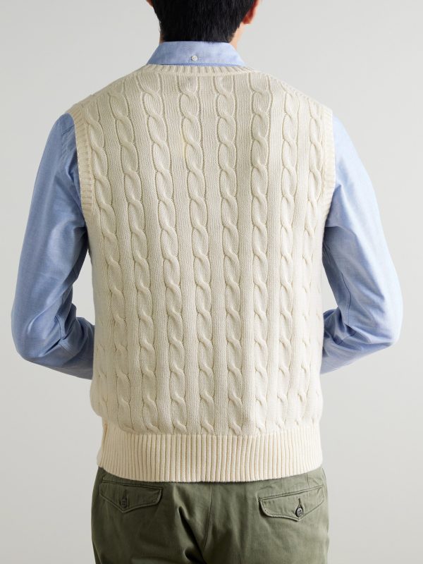 Logo-Embroidered Cable-Knit Cotton Vest - BK