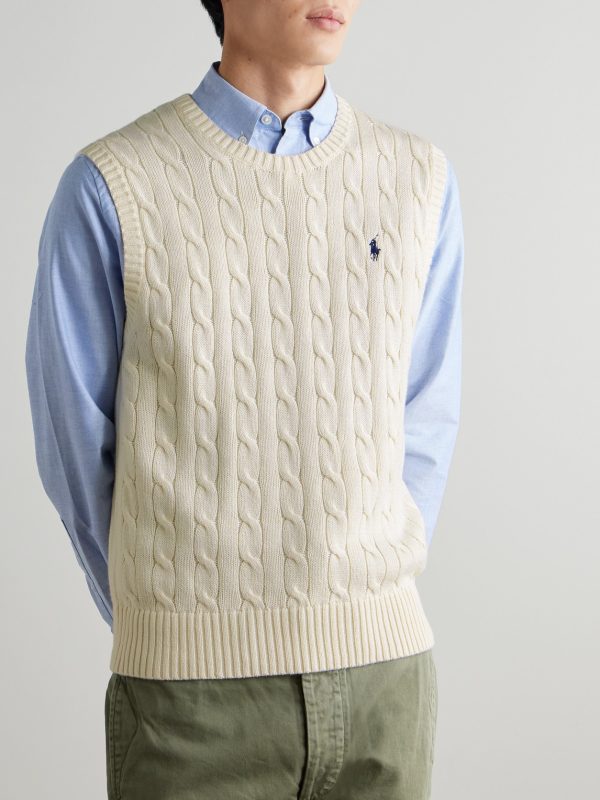 Logo-Embroidered Cable-Knit Cotton Vest - FR