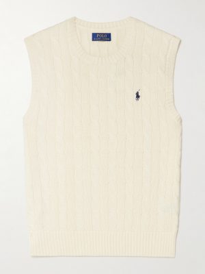 Logo-Embroidered Cable-Knit Cotton Vest