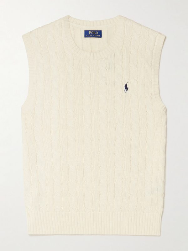 Logo-Embroidered Cable-Knit Cotton Vest