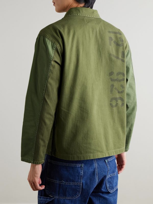 Panelled Distressed Embroidered Cotton Overshirt - BK Panelled Distressed Embroidered Cotton Overshirt - BK