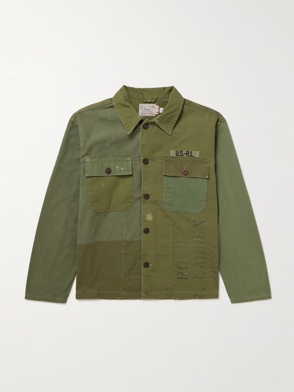 Panelled Distressed Embroidered Cotton Overshirt Panelled Distressed Embroidered Cotton Overshirt