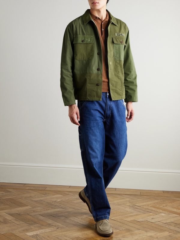 Panelled Distressed Embroidered Cotton Overshirt - OU Panelled Distressed Embroidered Cotton Overshirt - OU