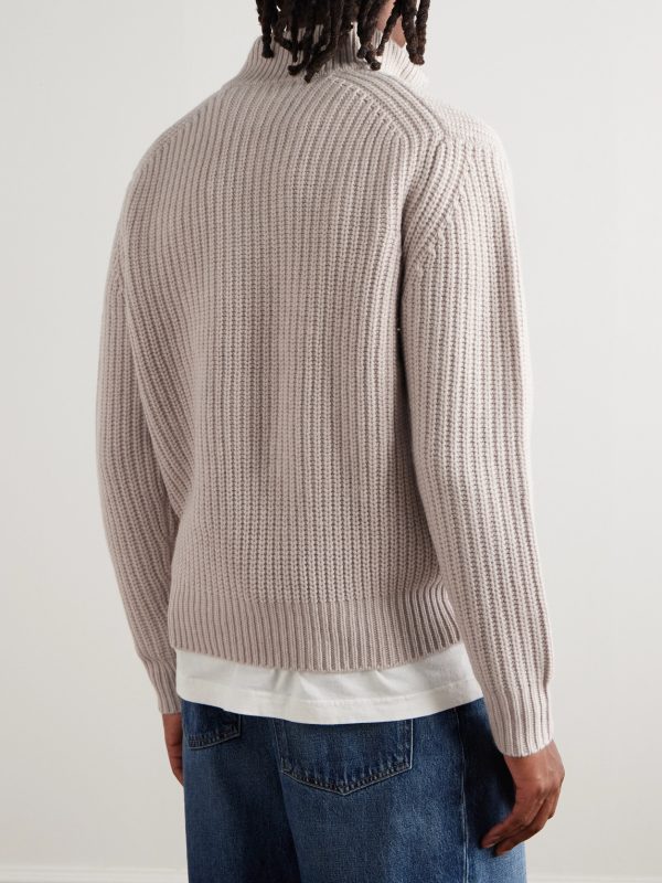 Ribbed Wool Half-Zip Sweater - BK Ribbed Wool Half-Zip Sweater - BK