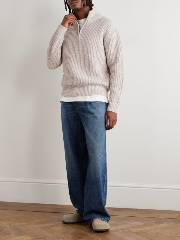 Ribbed Wool Half-Zip Sweater - OU Ribbed Wool Half-Zip Sweater - OU
