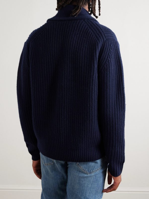 Shawl-Collar Ribbed Wool Cardigan - BK Shawl-Collar Ribbed Wool Cardigan - BK