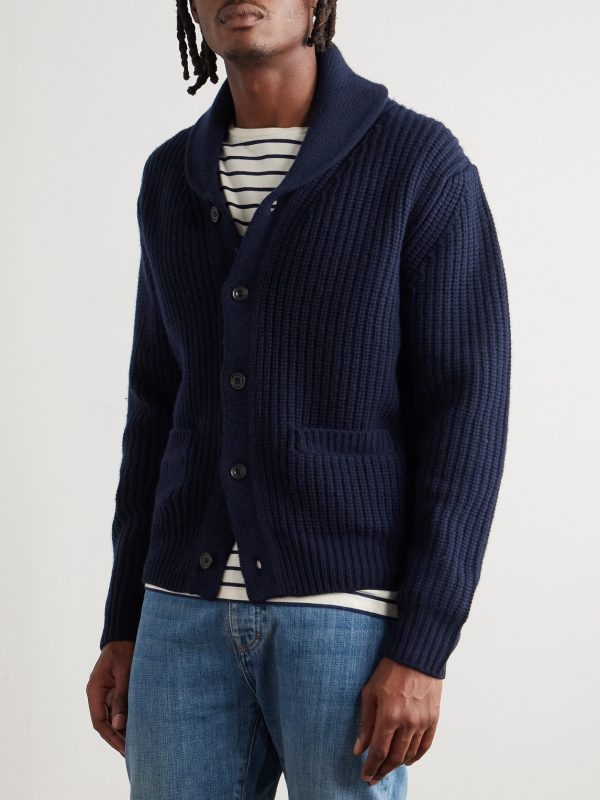 Shawl-Collar Ribbed Wool Cardigan - FR Shawl-Collar Ribbed Wool Cardigan - FR