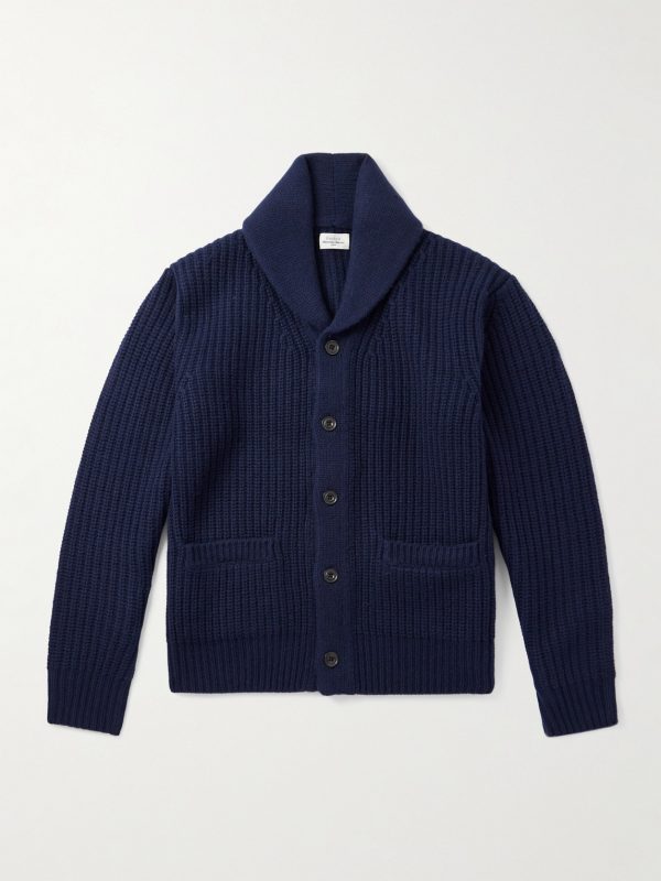 Shawl-Collar Ribbed Wool Cardigan Shawl-Collar Ribbed Wool Cardigan